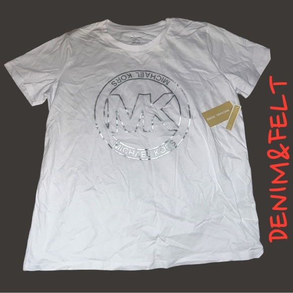 Michale Kors Women’s Silver Logo Cotton White Short Sleeve T-Shirt/Tee | NEW/NWT - Picture 2 of 10